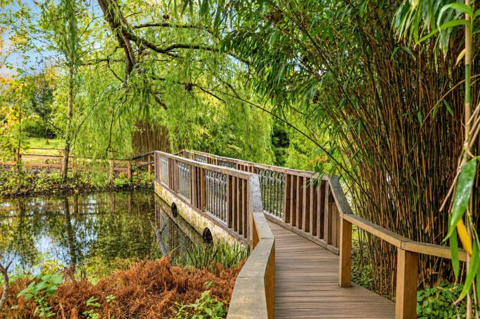Wooden footbridge over the water